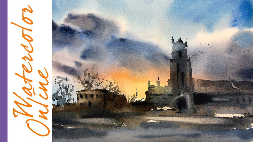 #101 Cobalt Blue and Mixing Grey Color (Watercolor Landscape Tutorial)